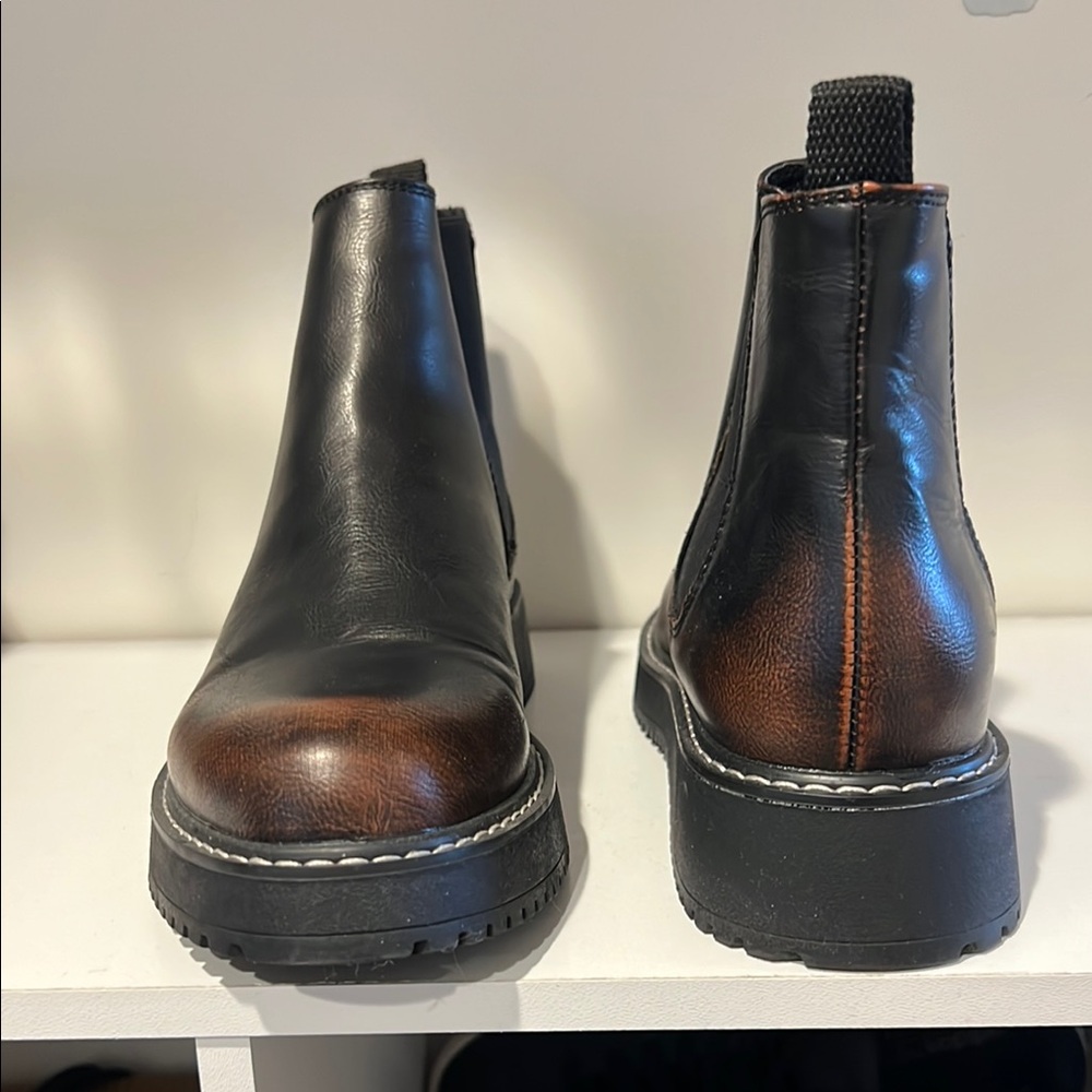 Madden Girl Black and Brown Ankle Boots with Elastic Panels